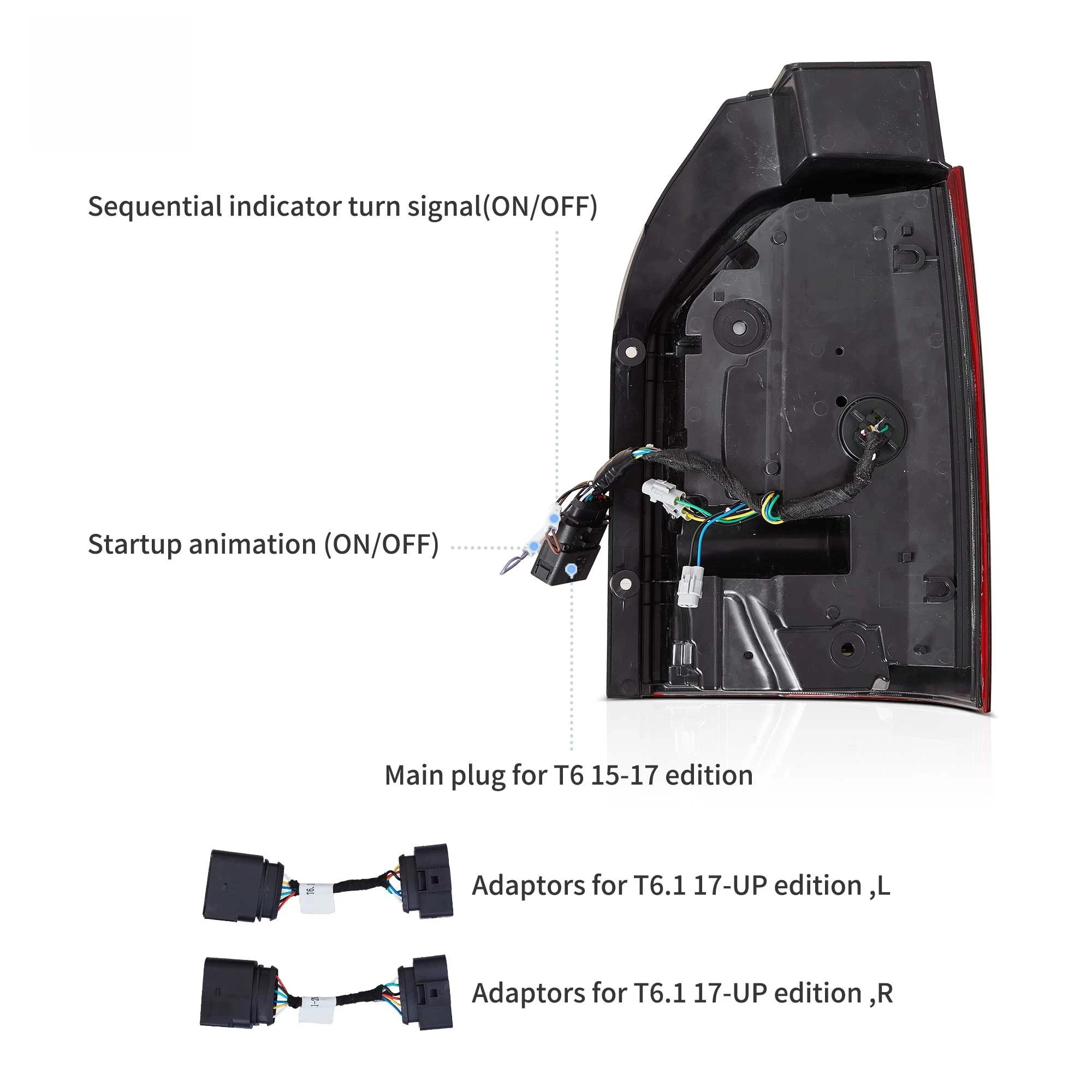 2 luces traseras LED para VW T6 Multivan Caravelle 2015-2017, luz trasera con señal de giro ámbar secuencial dinámica, luz de freno y reversa, ajuste directo, Plug and Play, IP67, kit de actualización automática, 2 unidades