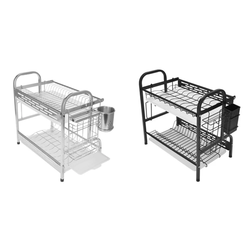 

2 Tier Draining Board Rack With Drip Tray Stainless Dish Drying Rack Kitchen Plate Drying Rack Kitchen Accessories