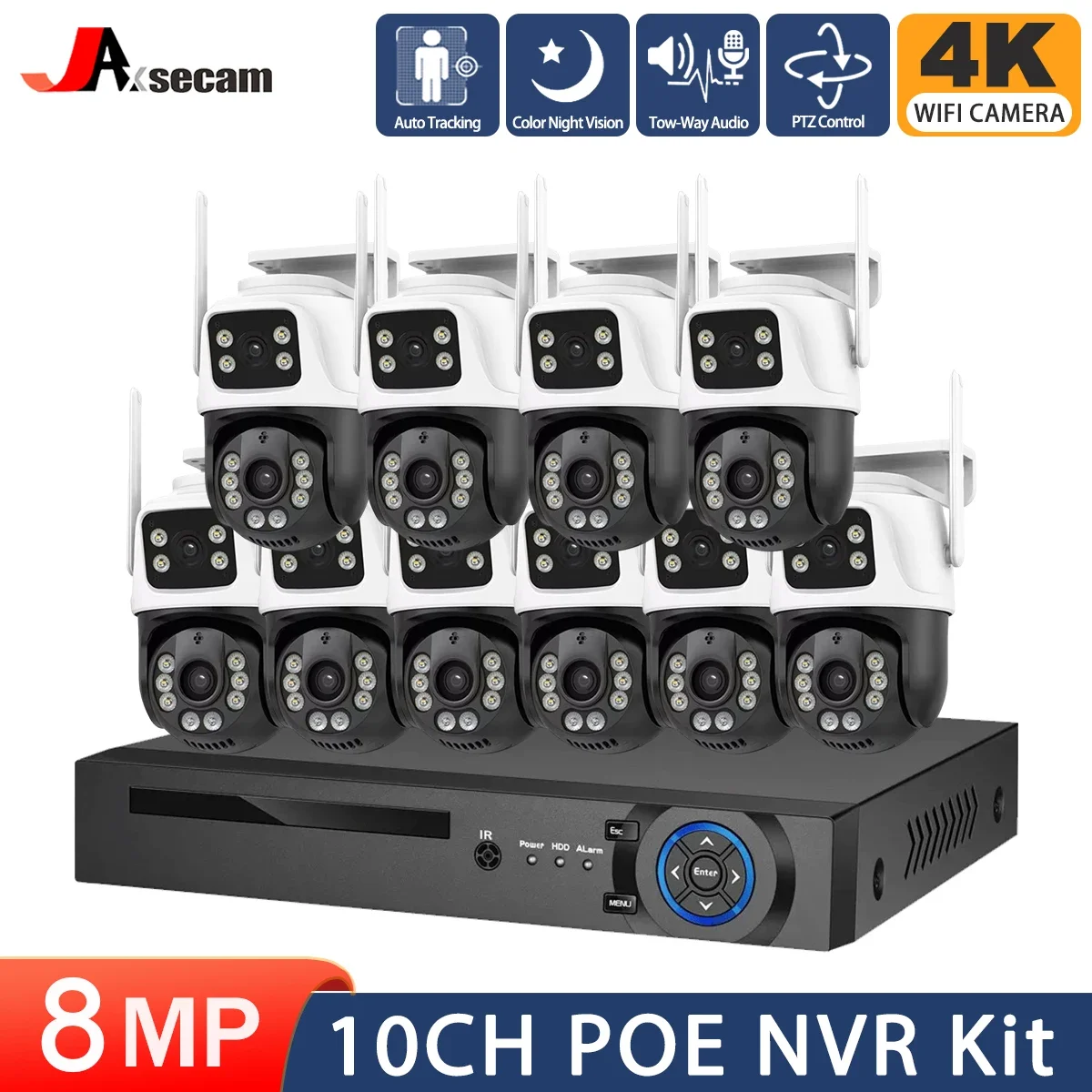 

Security Camera System 10CH 8MP HD POE NVR Kit CCTV Two Way Audio Auto Tracking Outdoor 4K Video Surveillance IP Camera Set