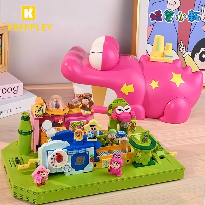 Keeppley-bloques de construcción Crayon Shin Chan, cocodrilo translúcido, galleta de montaña, modelo de fábrica, juguete de empalme, regalo de colección