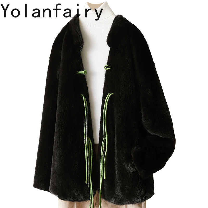 YOLANFAIRY Natural Fur Coat Woman Autumn Winter Warm Whole Mink Fur Jackets for Women Luxury 2025 Black Real Fur Jacket Abrigos