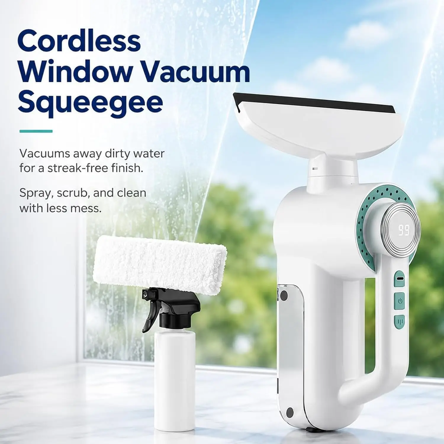 Cordless Window Vacuum Cleaner Electric Window Squeegee Tool with LED Display Glass Cleaning Kit for Mirrors  Car Windows