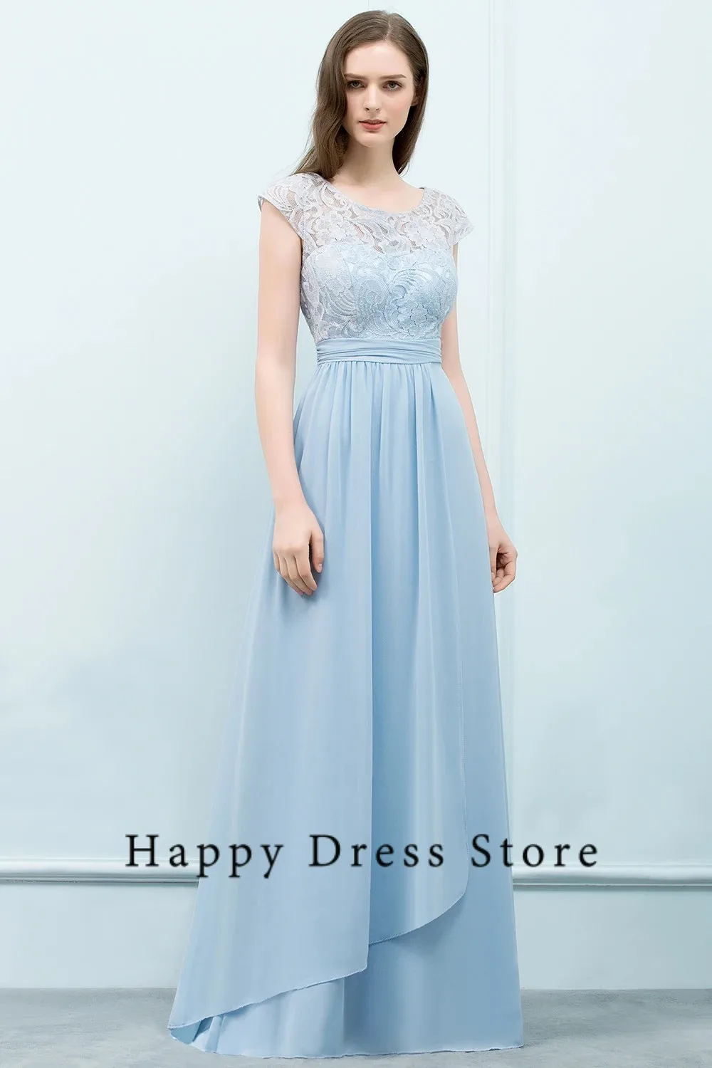 

Elegant Modern Prom Dresses For Women A-Line O-Neck Cap Sleeve Chiffon Lace Custom Made Fashion Evening Party Birthday Dresses