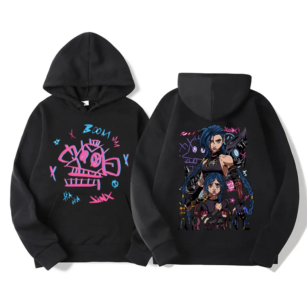 Arcane Jinx Hoodies Women Men Harajuku Clothing Hot Anime Pullovers Unisex Sweatshirt Fall Y2K Cartoon Streetwear Female