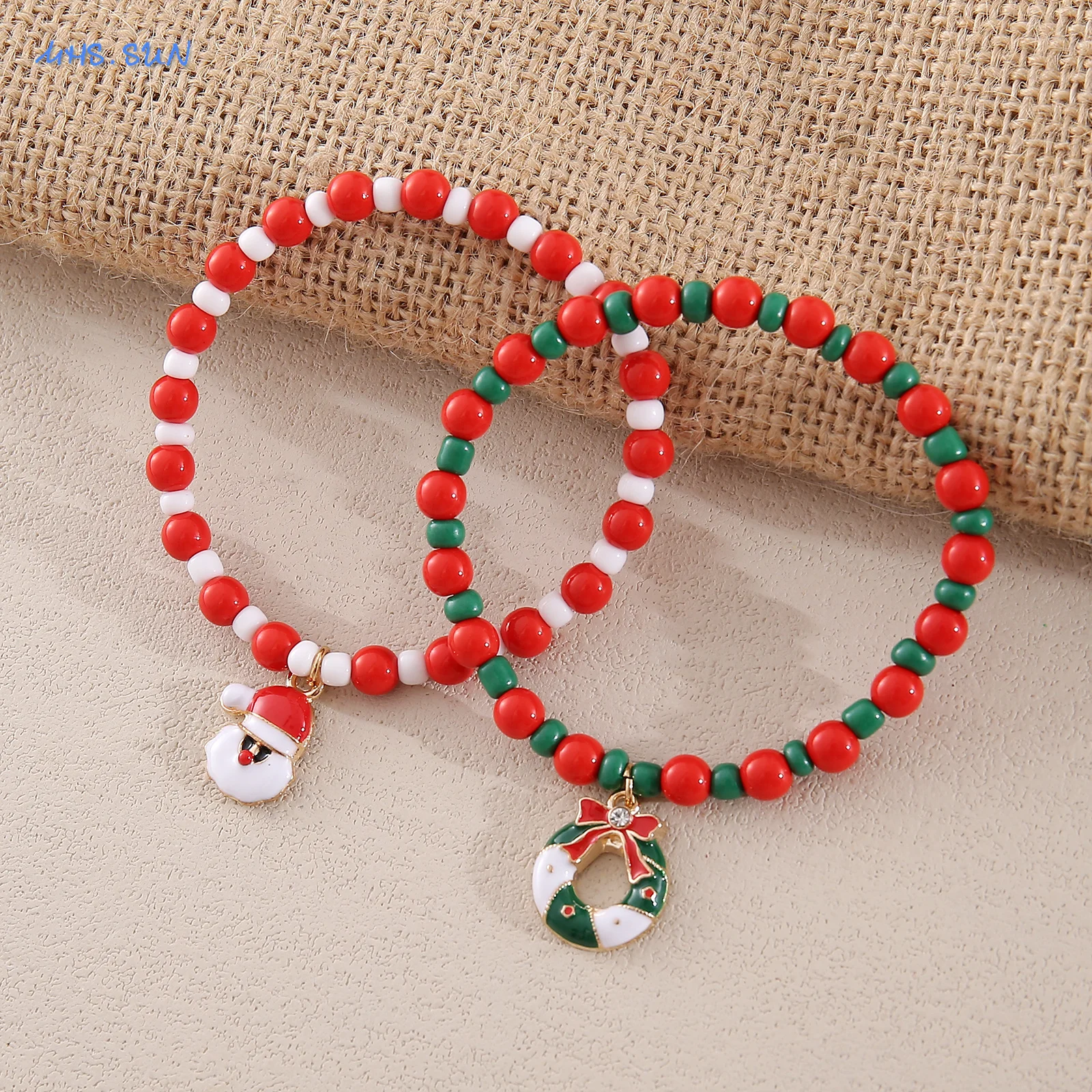 MHS.SUN Santa Claus Beads Elastic Bracelets Fashion For Women Girls Shell Pearl Banquet Party New Year Jewelry Christmas Gifts