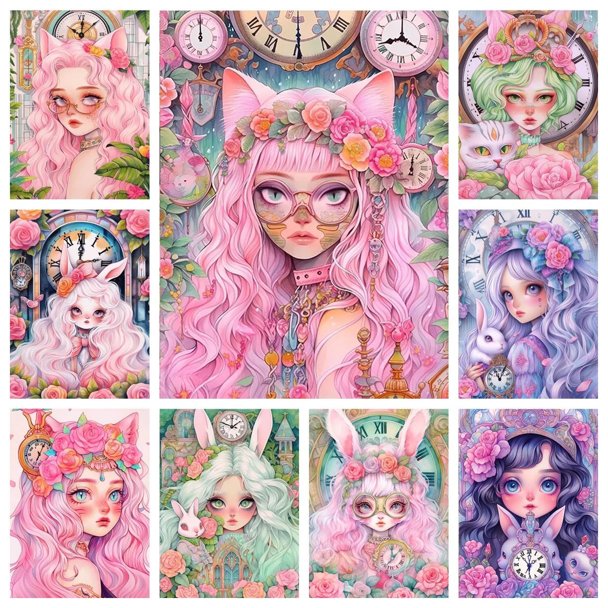 

Time Elf AB Diamond Painting 5D DIY Full Diamond Embroidery Cross Stitch Kit Rabbit Elf Home Art Girl Mosaic Home Gift