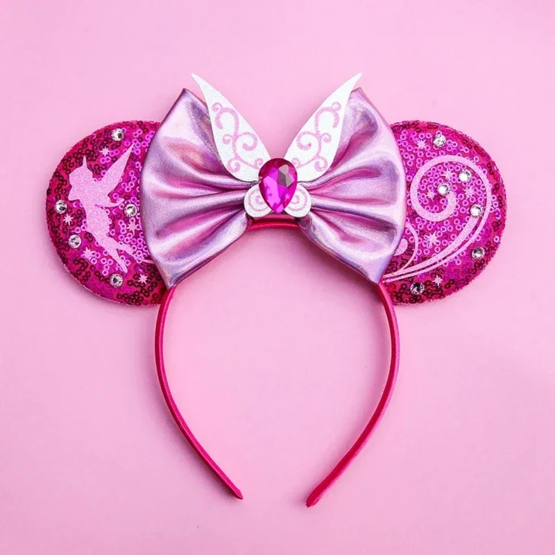 Disney Tinker Bell Hairbands Mickey Mouse Ears Headbands for Girls Kids Party Headwear Women Baby Sequins Bows Hair Accessories