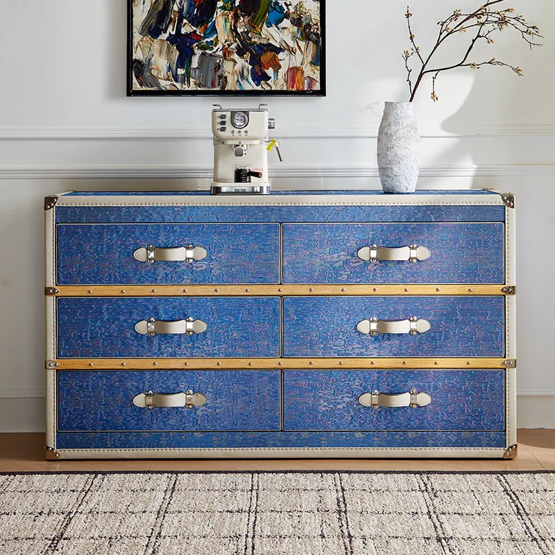 Blue copper wire light luxury storage cabinet six chest cabinet wall side cabinet