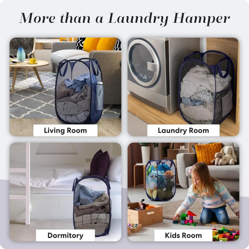 Mesh Pop-up Laundry Basket – Portable，Durable Handle，Foldable Storage，Easy to open。 Folding Pop-up Clothes Basket Perfect for Ki view 6