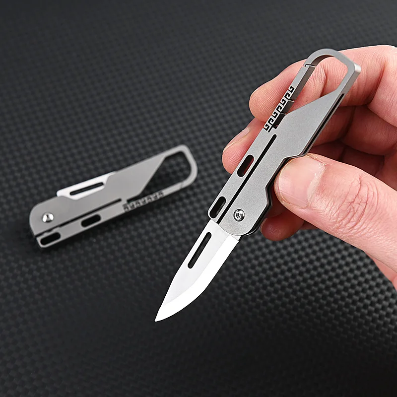 High Hardness D2 Blade Titanium Alloy Folding Knife With Key Chain Pendant Pocket Paring Knife EDC Express Sharp Outdoor Tool Gi