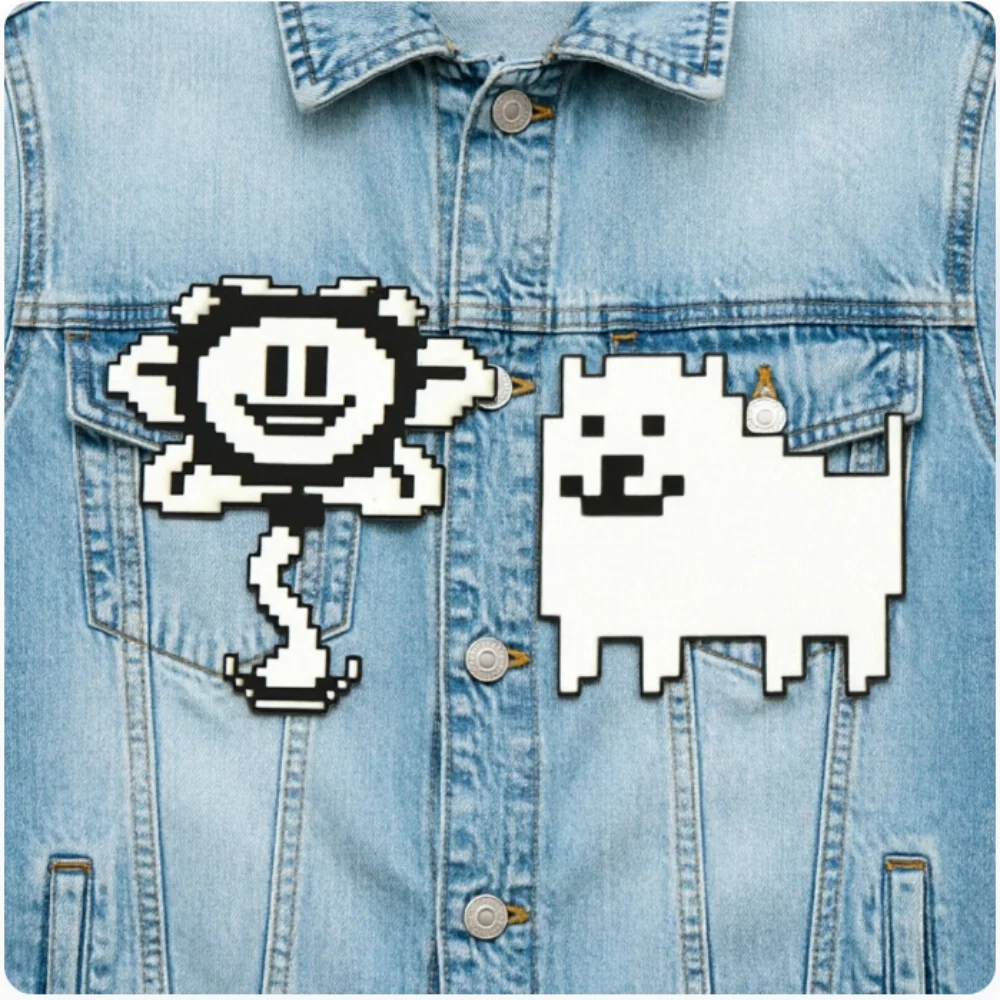 2Pcs/set Undertales Enamel Pins Game Brooches Lapel Badges Cartoon Gift Pixel dog leftover flower cartoon Flowey