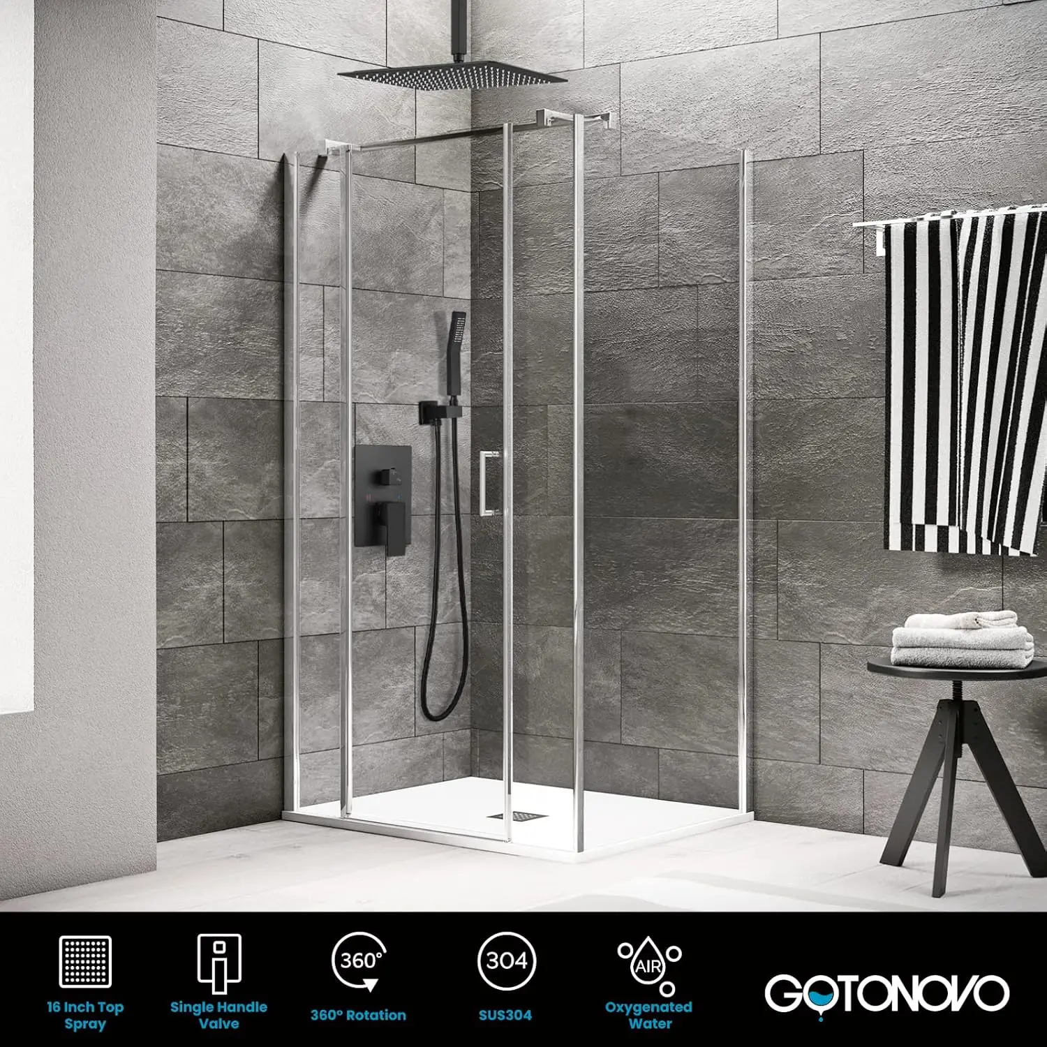 Gotonovo Bathroom Rain Shower Combo Set Ceiling Mount With Handheld Spray High Pressure Luxury Shower Mixer Faucet With