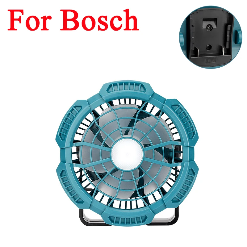 

Portable Cordless Camping Fan with Remote Control and LED Lights for Bosch 18V Li-Ion Battery for Auto Repair and Emergency Use