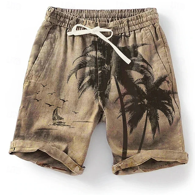 

Винтажные пляжные шорты с пальмовым узором для мужчин, модные тенденции, летние плавки с 3D принтом, свободные уличные шорты с завязками, низ