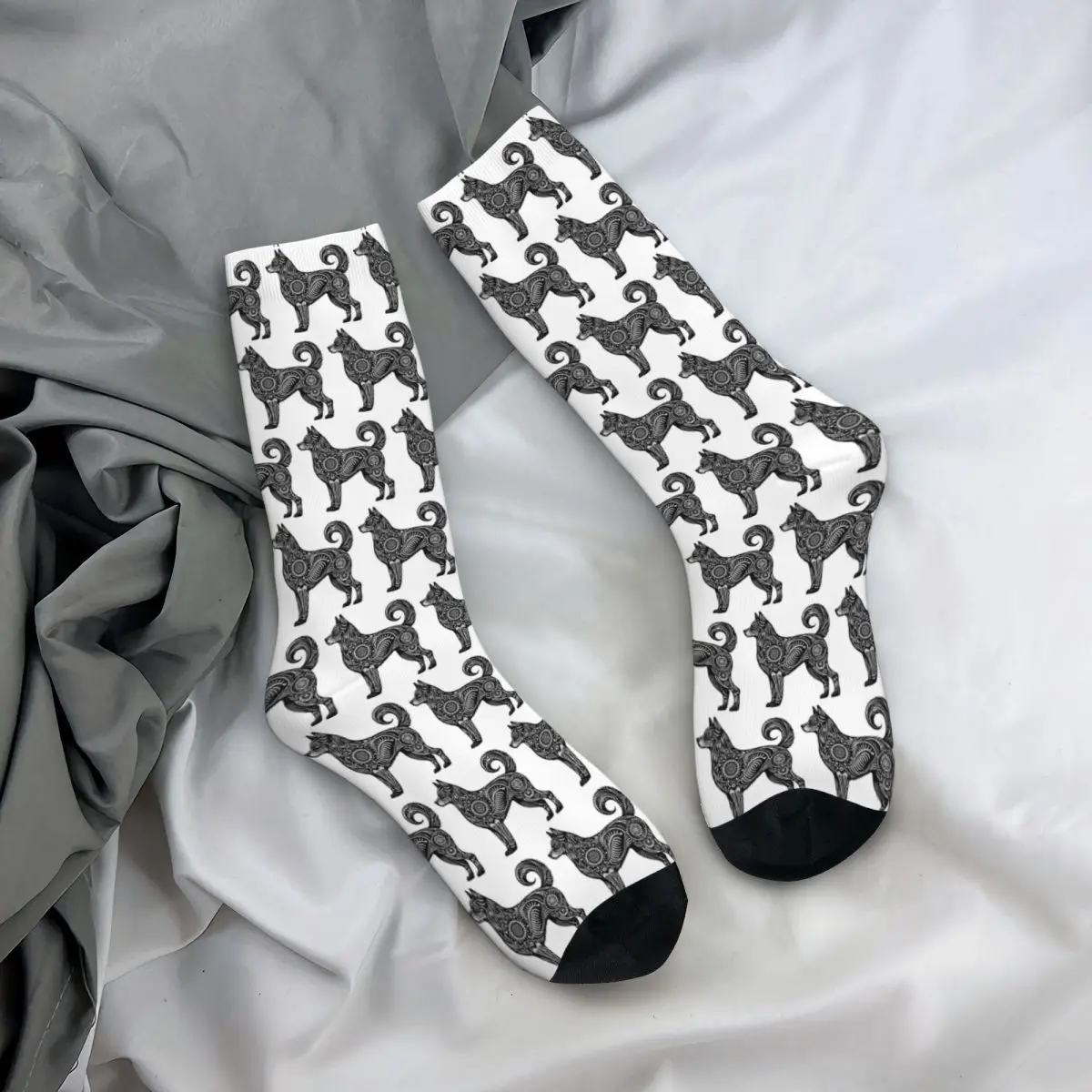 Abstract Anatomy Husky Dog Black & White Unisex Winter Socks Cycling Happy Socks Street Style Crazy Sock