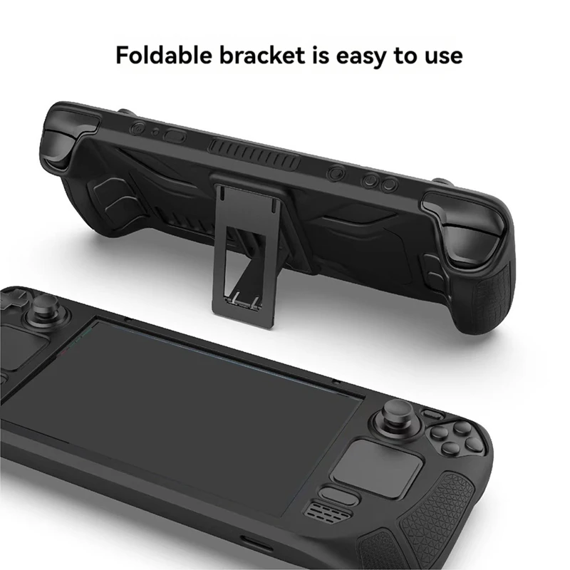 For Steam Deck Protective Case-Anti-Fall,Anti-Slip,Soft Silicone Cover+Folding Stand Game Console Accessories