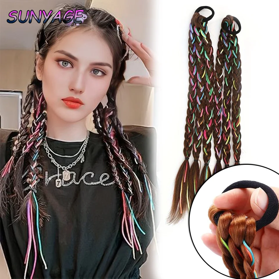 

SUNYAGE Synthetic Girls' Colorful Braid Ponytail Hair Band Rubber Band Hair Band Headwear Braid Children's Gift Hair Jewelry