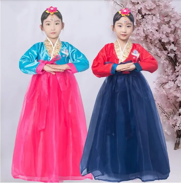 

Танцевальная одежда Hanbok для девочек, традиционная корейская детская Классическая сценическая одежда для выступлений