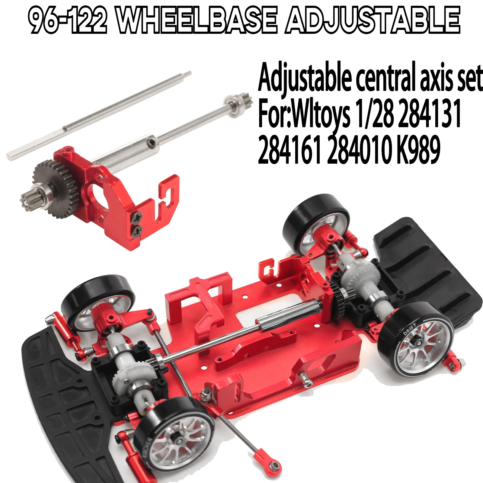 Metal gear adjustable central axis 96mm-122mm adjustable range For Wltonys 1:28 K989 284131 284161 284010 RC Car accessories