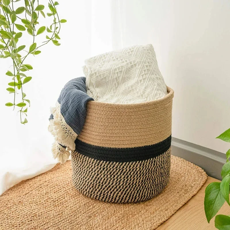 Handgemachte Baumwolle Seil Körbe gewebte Topfpflanze Kinder Spielzeug Handtuch Decken Aufbewahrung tasche kosmetische Kleinigkeiten Veranstalter Home Decoration