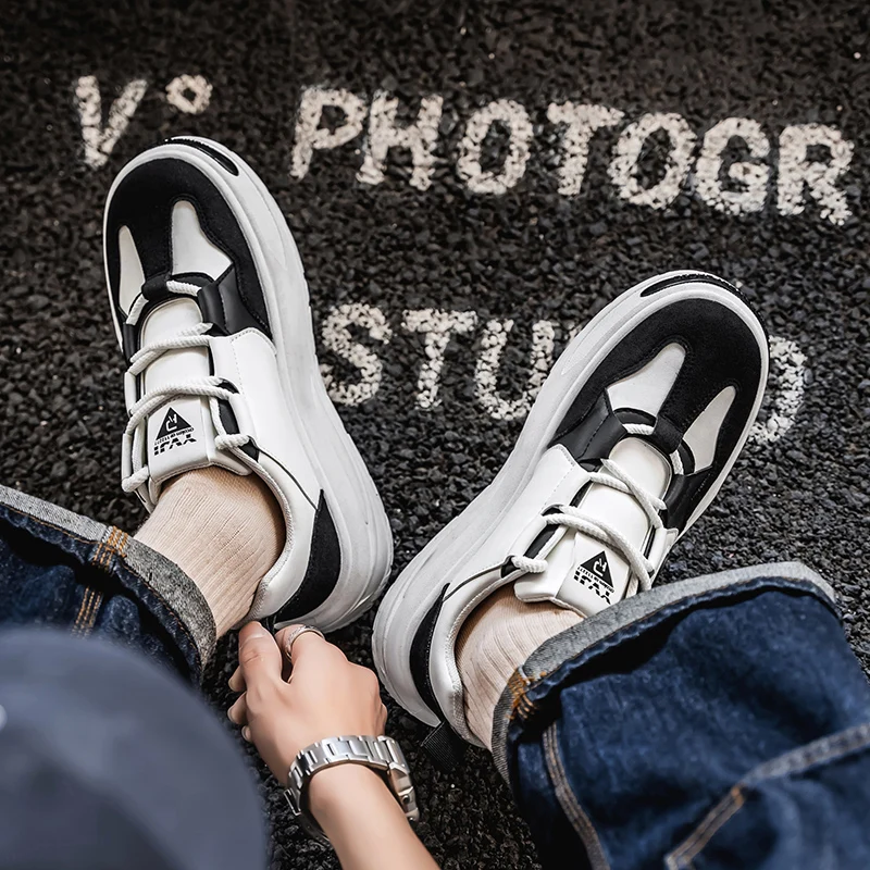 

Мужская весенняя новая стильная дышащая спортивная обувь, повседневная обувь из синтетической кожи с низким берцем, модная студенческая обувь на толстой подошве