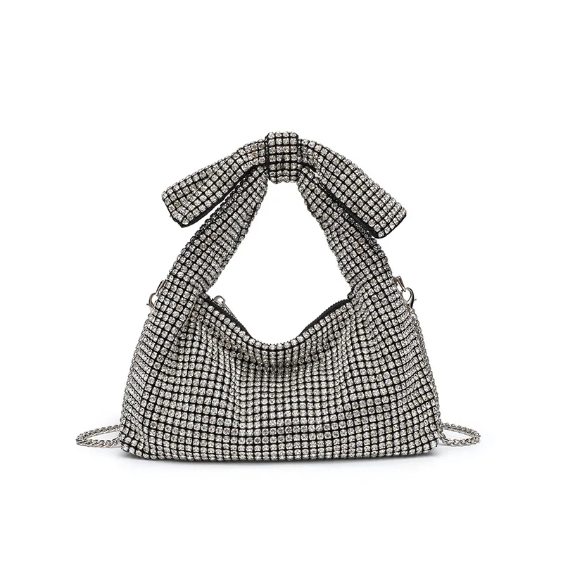 

Гламурная вечерняя сумочка с кристаллами 2025, кошелек-клатч со сверкающими бантами, элегантная женская сумка через плечо со стразами, свадебная вечеринка