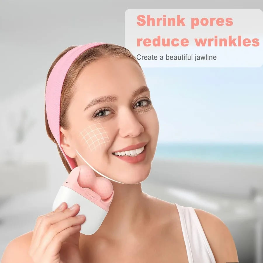 Rolo de gelo para rosto e olhos, ferramentas de cuidados com a pele facial com rolo facial 2 em 1 e estojo de viagem, presente de cuidados com a pele para homens e mulheres rosa