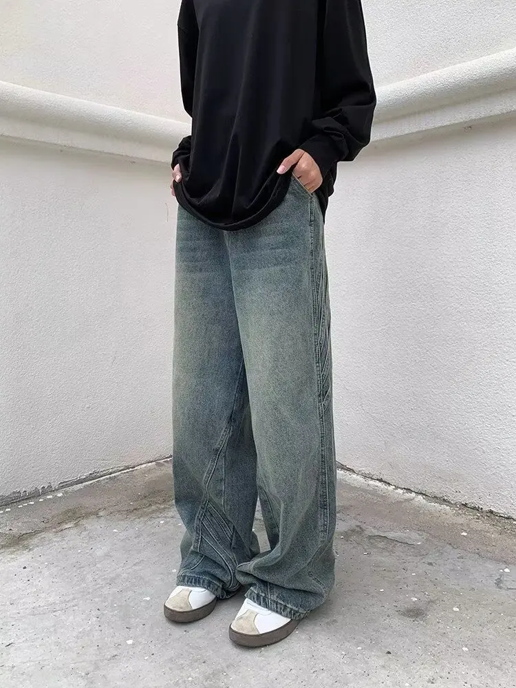 

Джинсы в стиле ретро-американский декор, мужские свободные брюки прямого кроя, стильные длинные брюки в стиле High Street, повседневная одежда