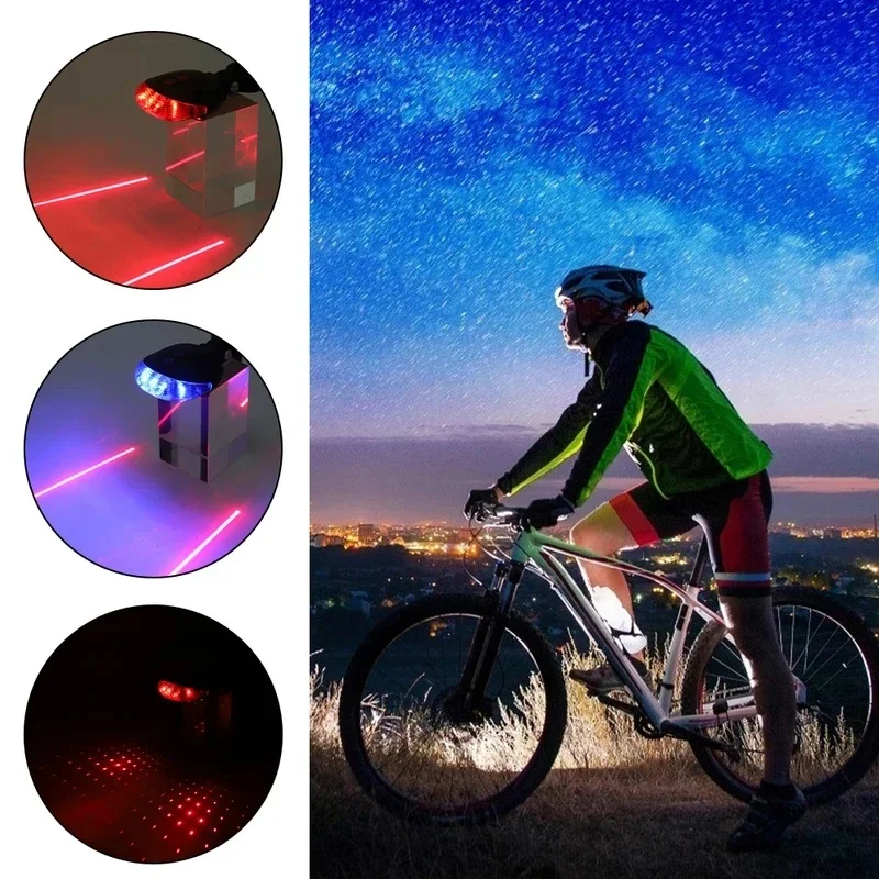 1-4pcs Cycling Mountain Bike Safety Warning Light Bicycle Laser Taillight 5 Led Parallel Line Laser Laser Taillight Night Riding