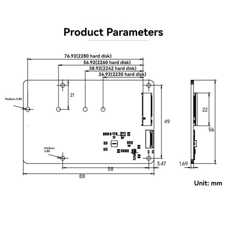 Für Raspberry Pi 5 Dedicated PCIE zu M.2 NVME SSD State Drive Expansion Board 2230 2242 2260 2280 Unterstützung Pi5 Kühler