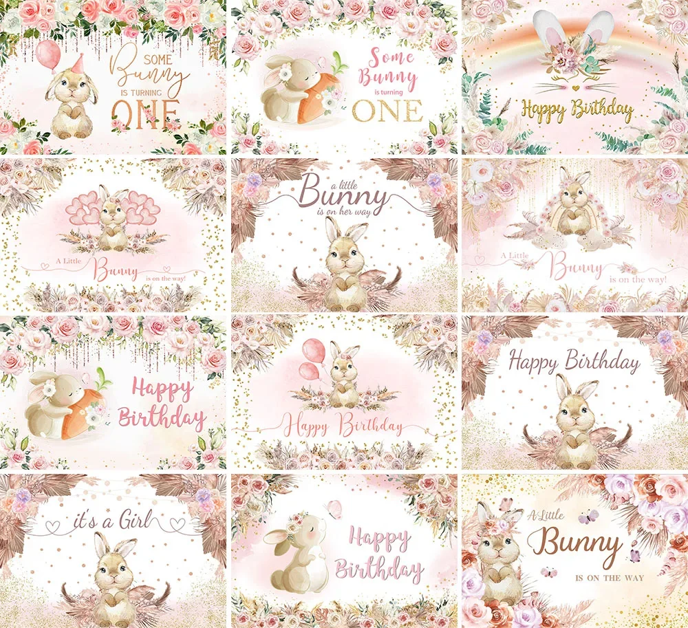 

Mehofond Custom Some Bunny is Turning One Backdrop Baby Shower Birthday Party Photography Easter Rabbit Flowers Background Photo