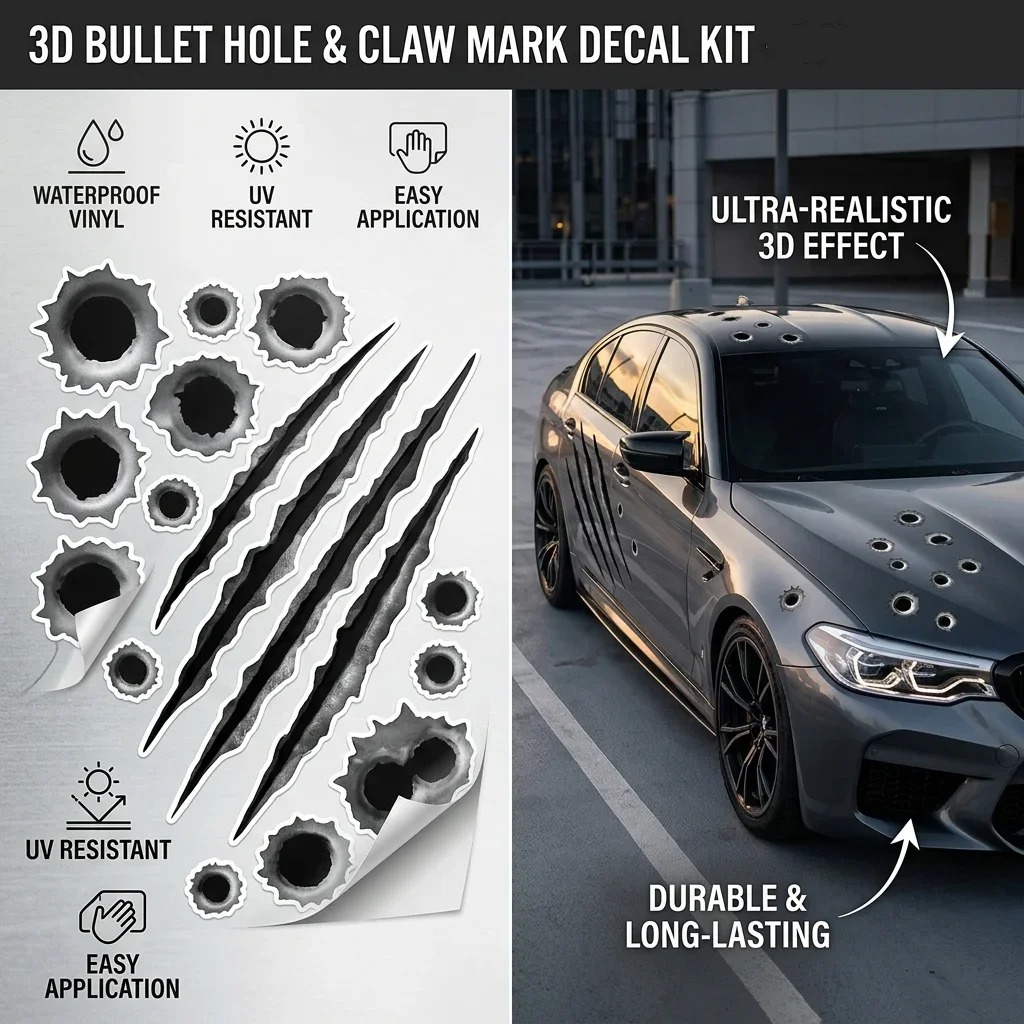 Realistic 3D Stereo Car Decals Creative Bullet Hole Scratch Marks Stickers Auto Styling Decoration Cover Scratches Accessories