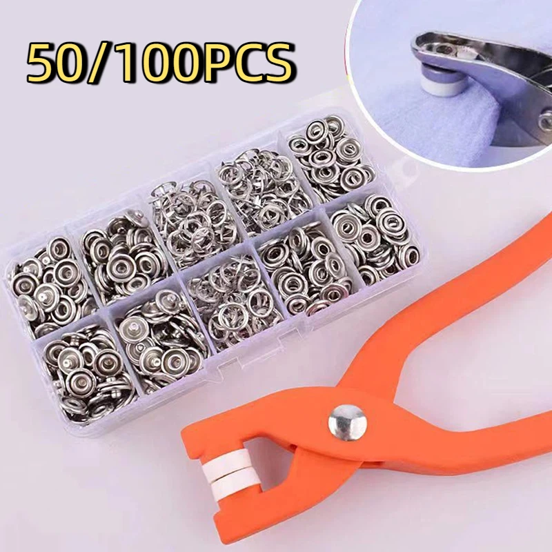 

Металлические швейные пуговицы, пряжка с пятью когтями, металлические кнопки, застежка для одежды, бесплатная застежка, безопасные швейные инструменты, 50/100 шт., плоскогубцы, инструмент