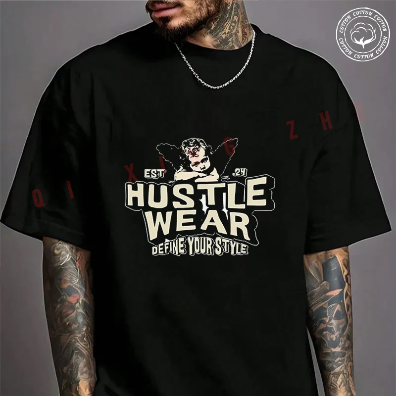 

Moto Men's T-shirt Hustle Wear Creative Cotton T Shirt Short Sleeve Exquisite Design Essential Top Tees