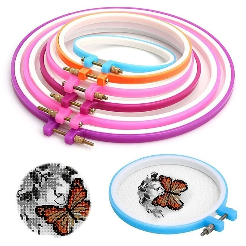 5 PCS/lot Plastic Embroidery and Cross Stitch Hoop Set Embroidery Hoop Ring Frame Adjustable Sewing Tools