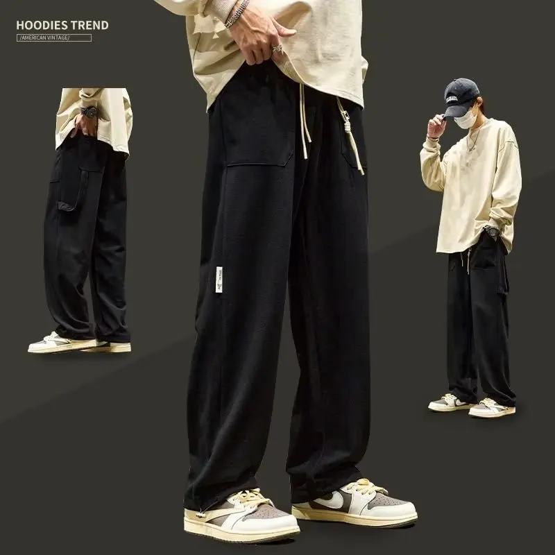 2024 Korean Wide-leg Pants Fashion Jogger Harem Trousers Elastic Waist Casual Work Pants Streetwear Tactical Track Pants