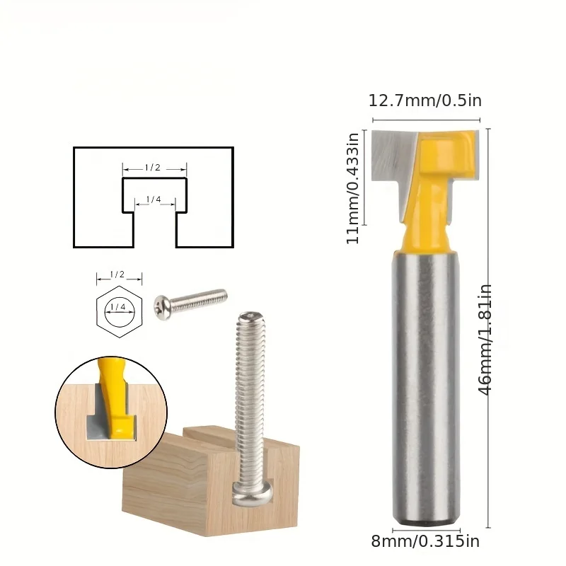 3 Pcs,8mm Shank Lock Hole Cutter Woodworking Milling Cutter, Wood Picture Frame Hanger T-Type Keyhole Cutter, Chisel Cutter