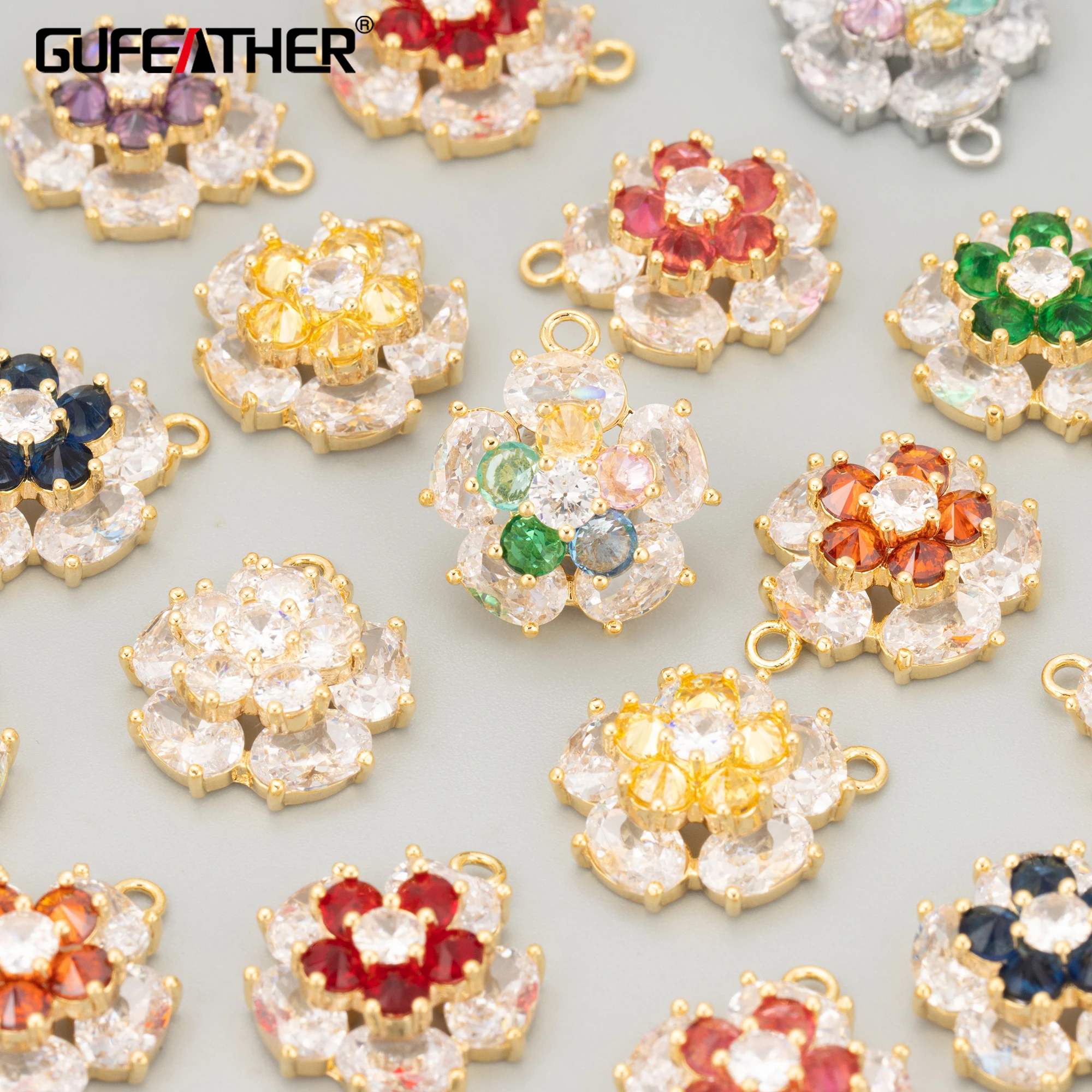 

GUFEATHER,4pcs/lot,MI20,jewelry accessories,18k gold plated,copper,zircons,charms,flower shape,jewelry making,diy pendants