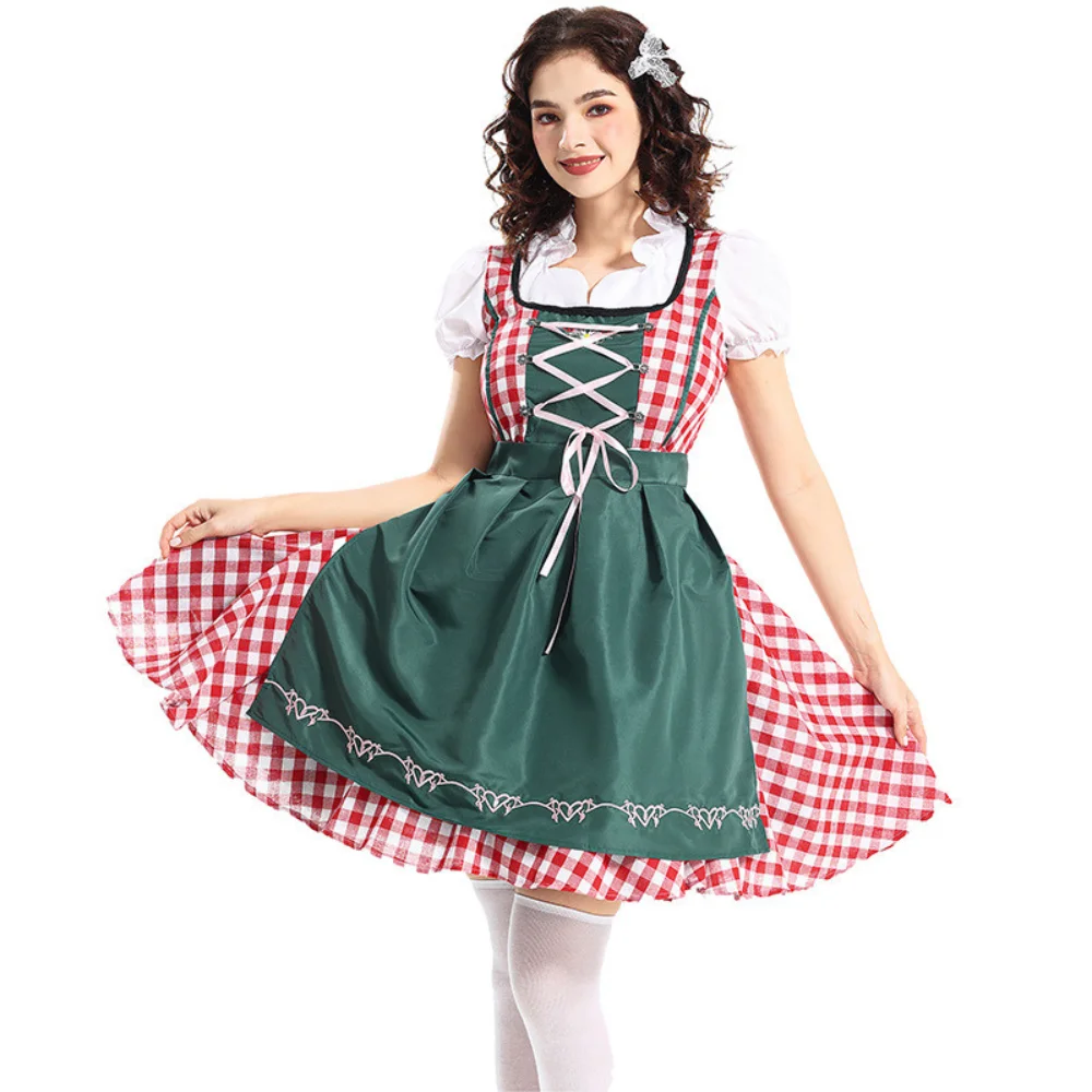 Erwachsenen-Damen Oktoberfest Dirndl Karneval Party Traditionelles Deutsches Bayerisches Biermädchen-Kleid Dienstmädchen-Kostüm Kleid+Schürze Outfit