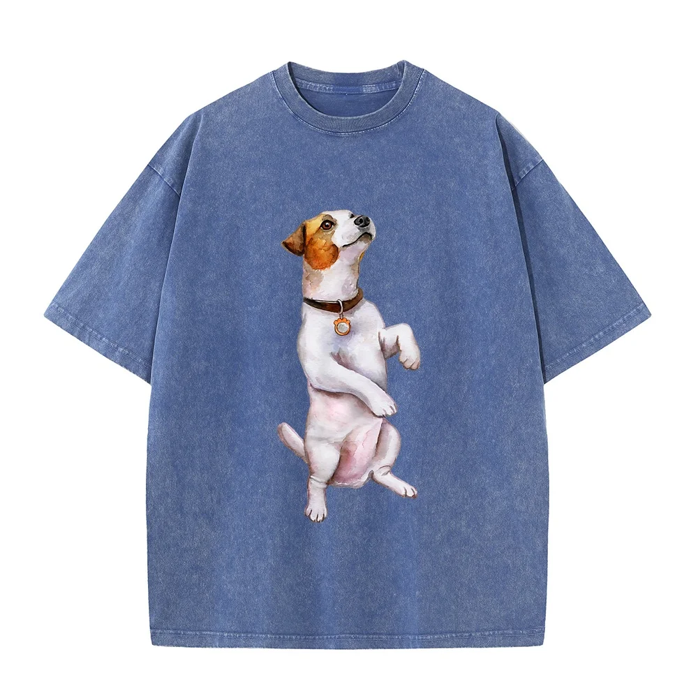 Mens Funny Dog Lover Watercolor Begging Jack Russell Terrier T-Shirt Roupas Masculinas Short Sleeved For Men Cotton T Shirt Pet