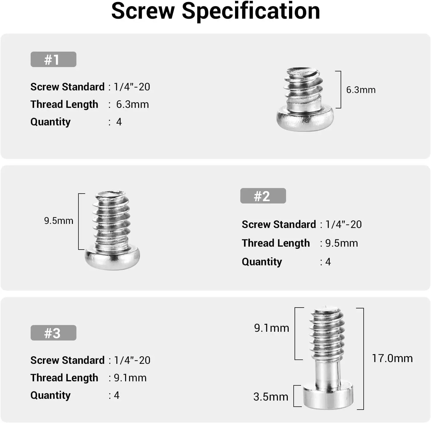 SmallRig Hex Screw 1/4 Inch 12 PCS Pack With A Hex Spanner for Most SmallRig Camera Cages for Cheese Plate NATO Rail -1713