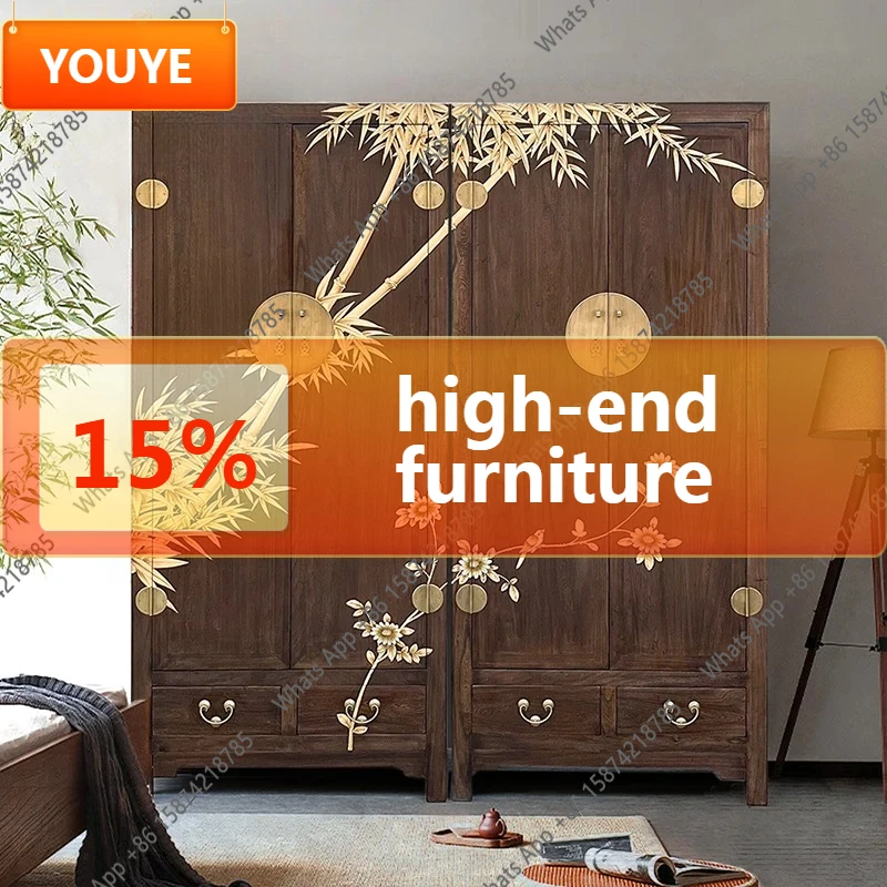 

O A New Chinese-style Painted Gold-painted Storage Cabinet, National Style Bedroom Wardrobe, Elm Classical Solid Wood Furniture