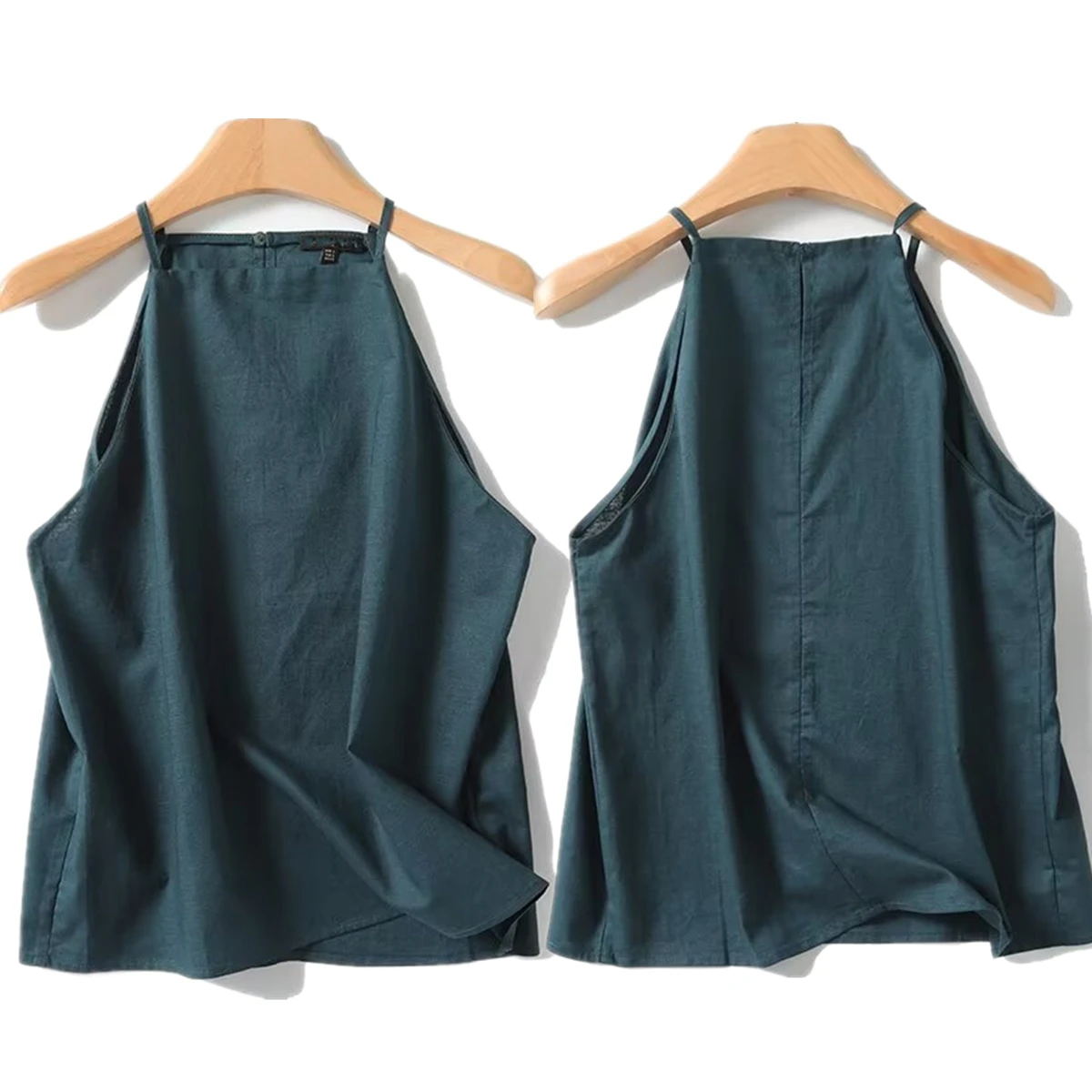 Maxdutti 2024 Commuting Lake Green Tank Top Minimalist Linen Camisole Shirt Autumn French Fashionable Blouse Women