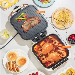 2in1 Electric Baking Pan Double-Sides Heating Folding Frying BBQ Grill Roasting Hot Pot Non-Stick Multi Function Cooker