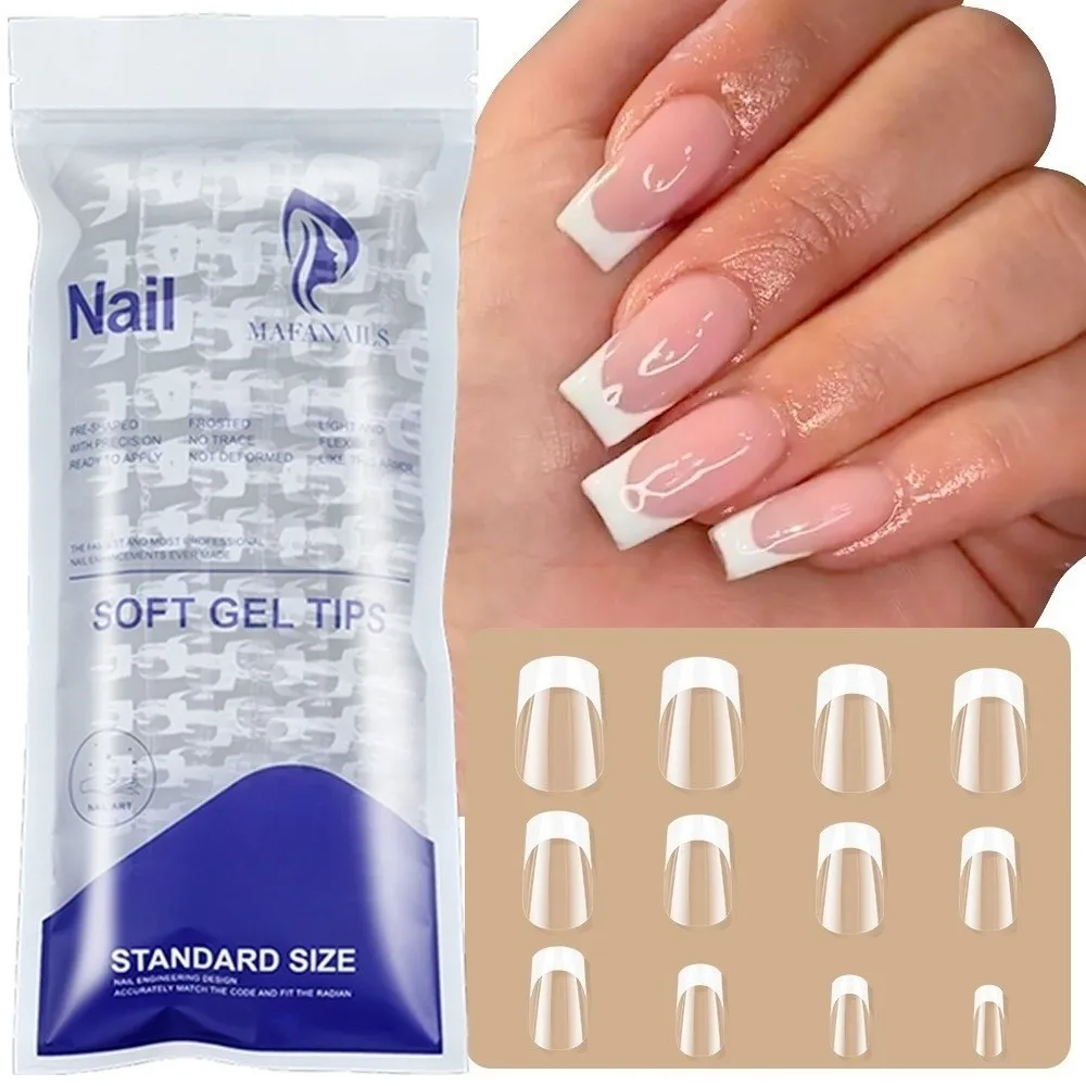 Half Matte False Nail Tips Clear Extra Short Press On Nails Soak Off Pre-Shaped Gel Nail Extension for Nail Art Practice
