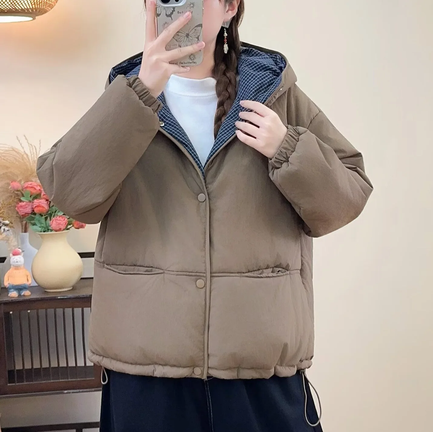 

XXXXL Fashion Plus Size Women's Parkas Winter 2025 New Simple Hooded Patchwork Padded Jacket Warm Coat 1396