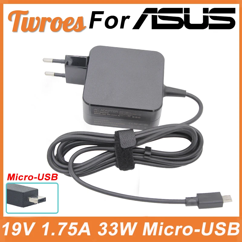 Micro-USB 19V 1.75A 33W Power Supply Notebook Laptop Adapter For ASUS Eeebook X205 X205T X205TA E202SA E205SA E20 EXA1206UH