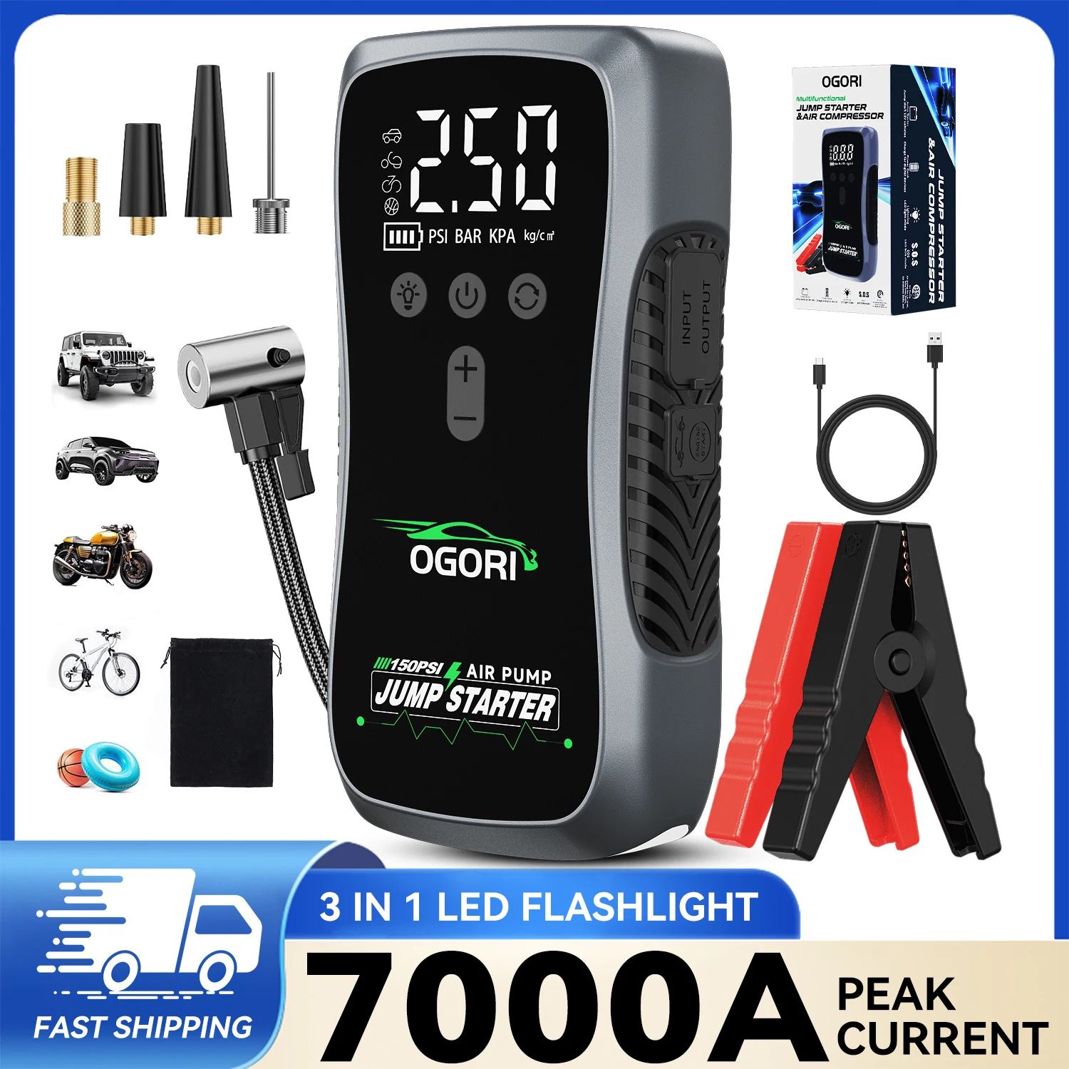 Avviatore di emergenza per batteria portatile Power Bank 7000A 21800mAh, avviamento automatico per compressore per auto