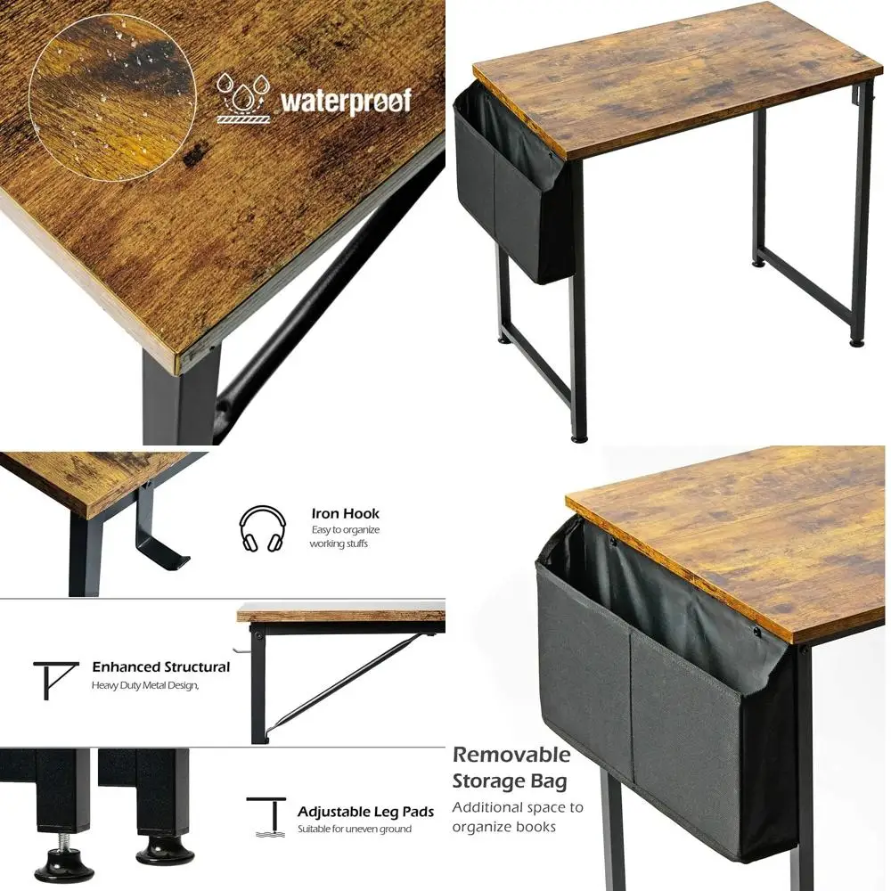 

Compact 31 Rustic Laptop Desk with Storage for Small Spaces - Brown