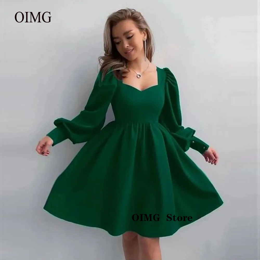 

Simple A Line Matte Sain Short Party Evening Dresses Puff Long Sleeves Mini Formal Prom Gowns Night Club Cocktail Dress